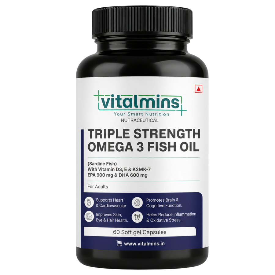 Vitalmins Triple Strength Omega 3 Fish Oil Softgels for Optimal Health