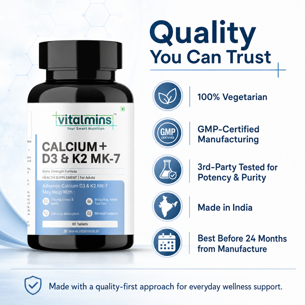 Vitalmins Calcium with D3 & K2 MK-7 Tablets