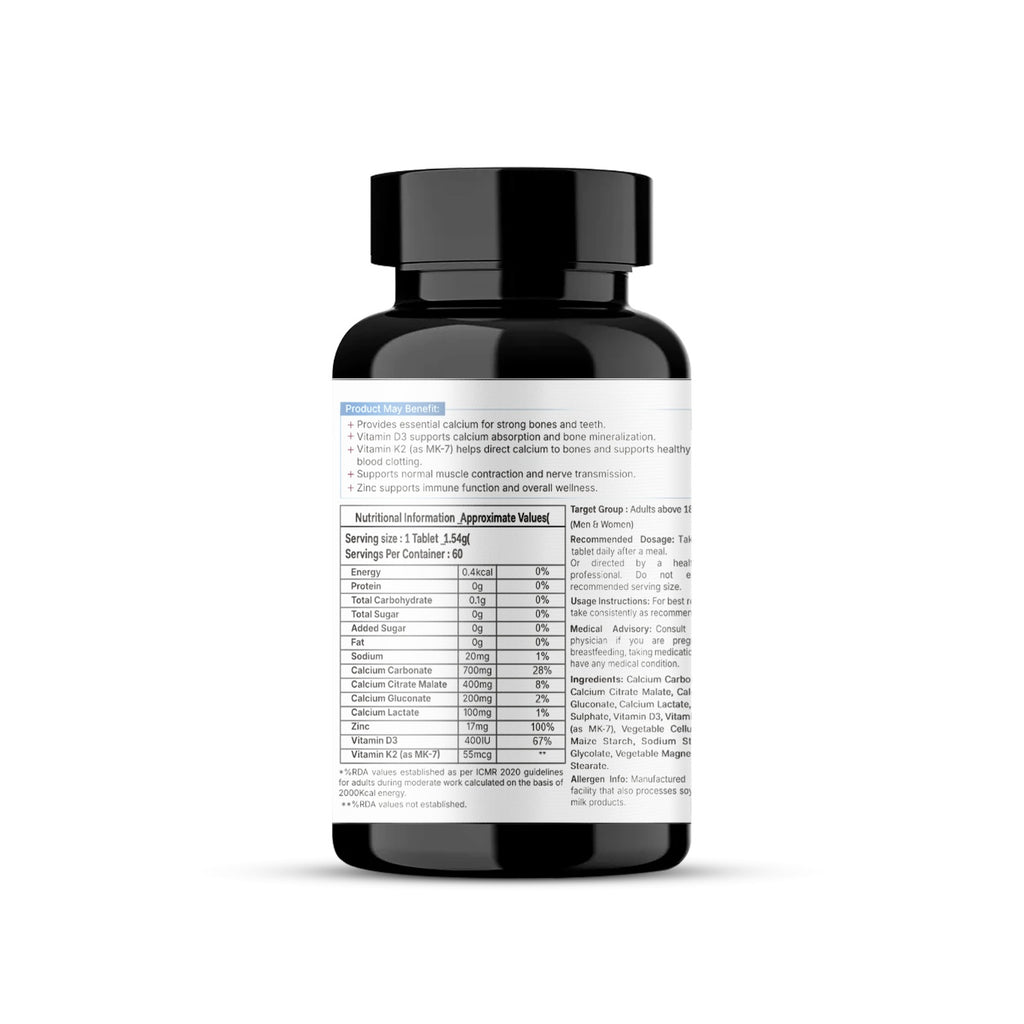 Vitalmins Calcium with D3 & K2 MK-7 Tablets