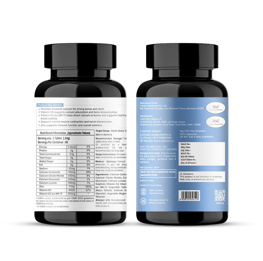Vitalmins Calcium with D3 & K2 MK-7 Tablets