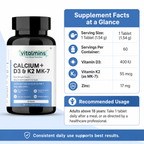 Vitalmins Calcium with D3 & K2 MK-7 Tablets