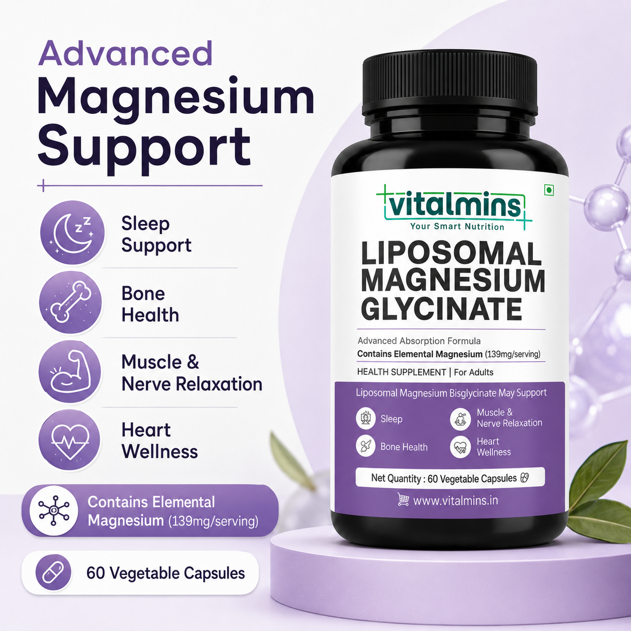 Vitalmins Liposomal Magnesium Glycinate Capsules