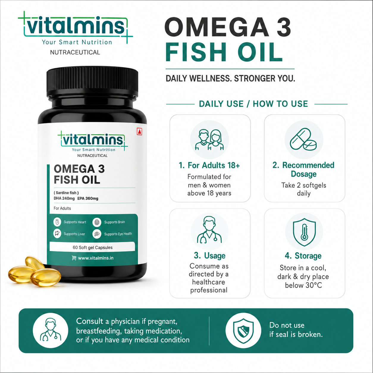 Vitalmins Omega 3 Fish Oil Softgels