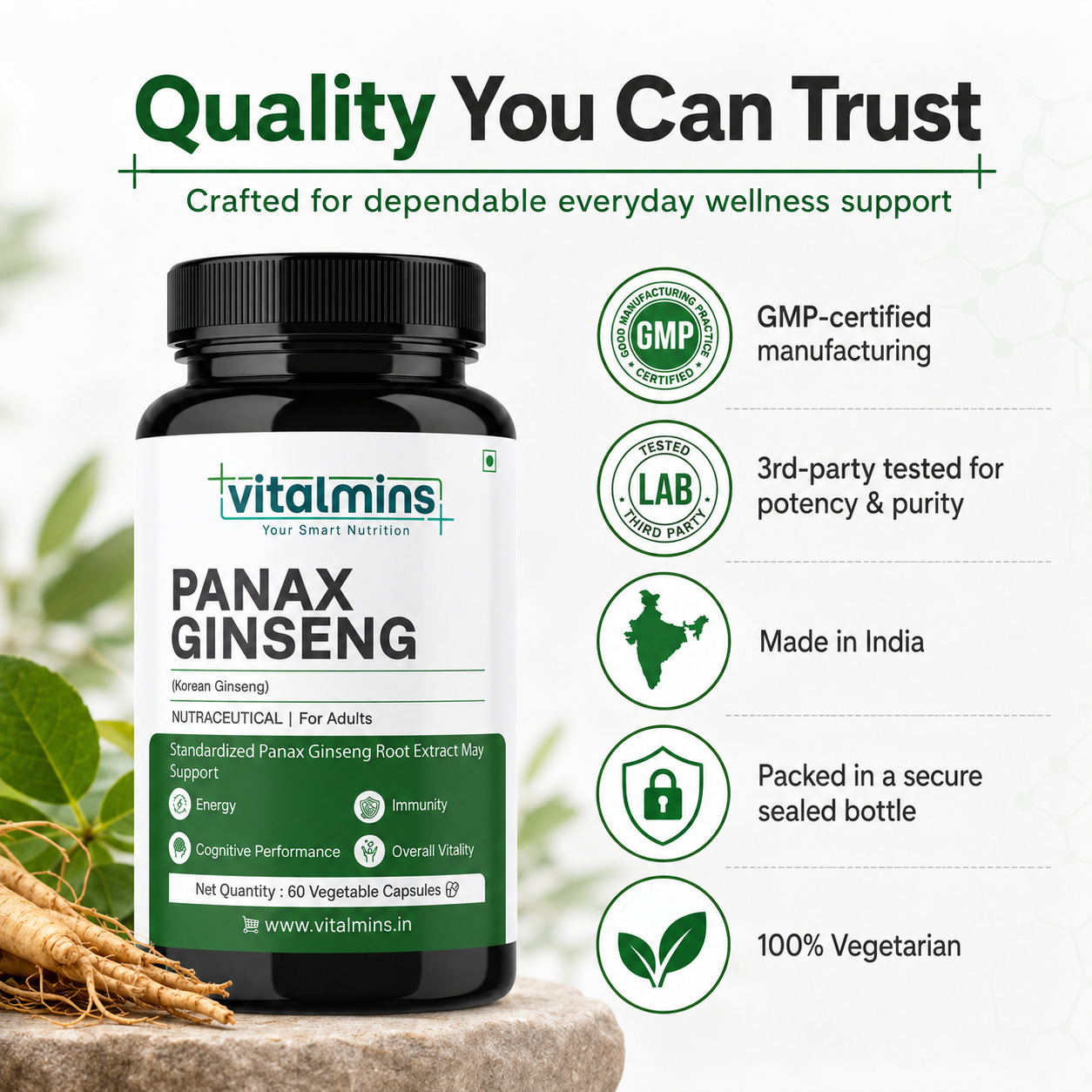 Vitalmins Panax Ginseng Capsules - Vitalmins