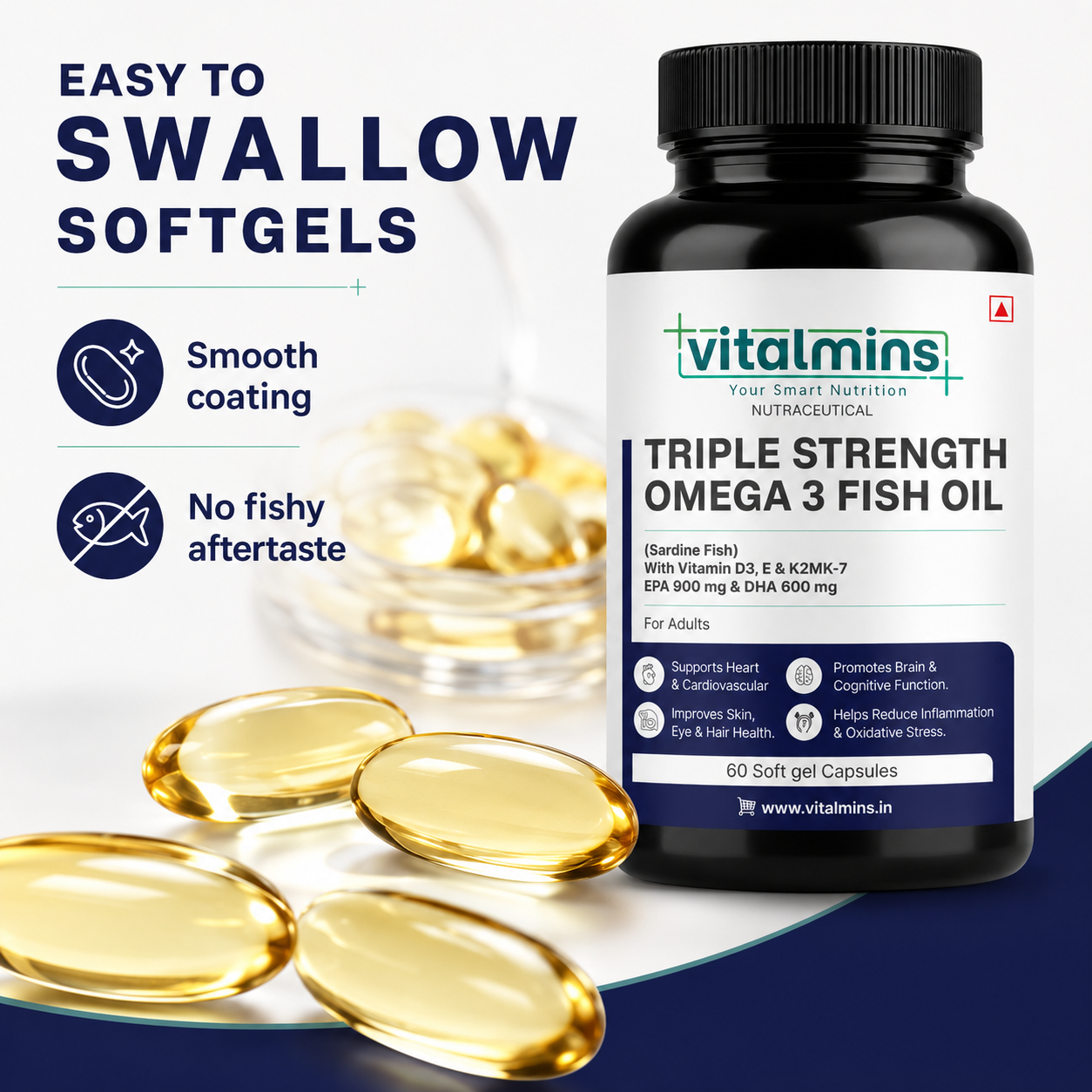 Vitalmins Triple Strength Omega 3 Fish Oil Softgels