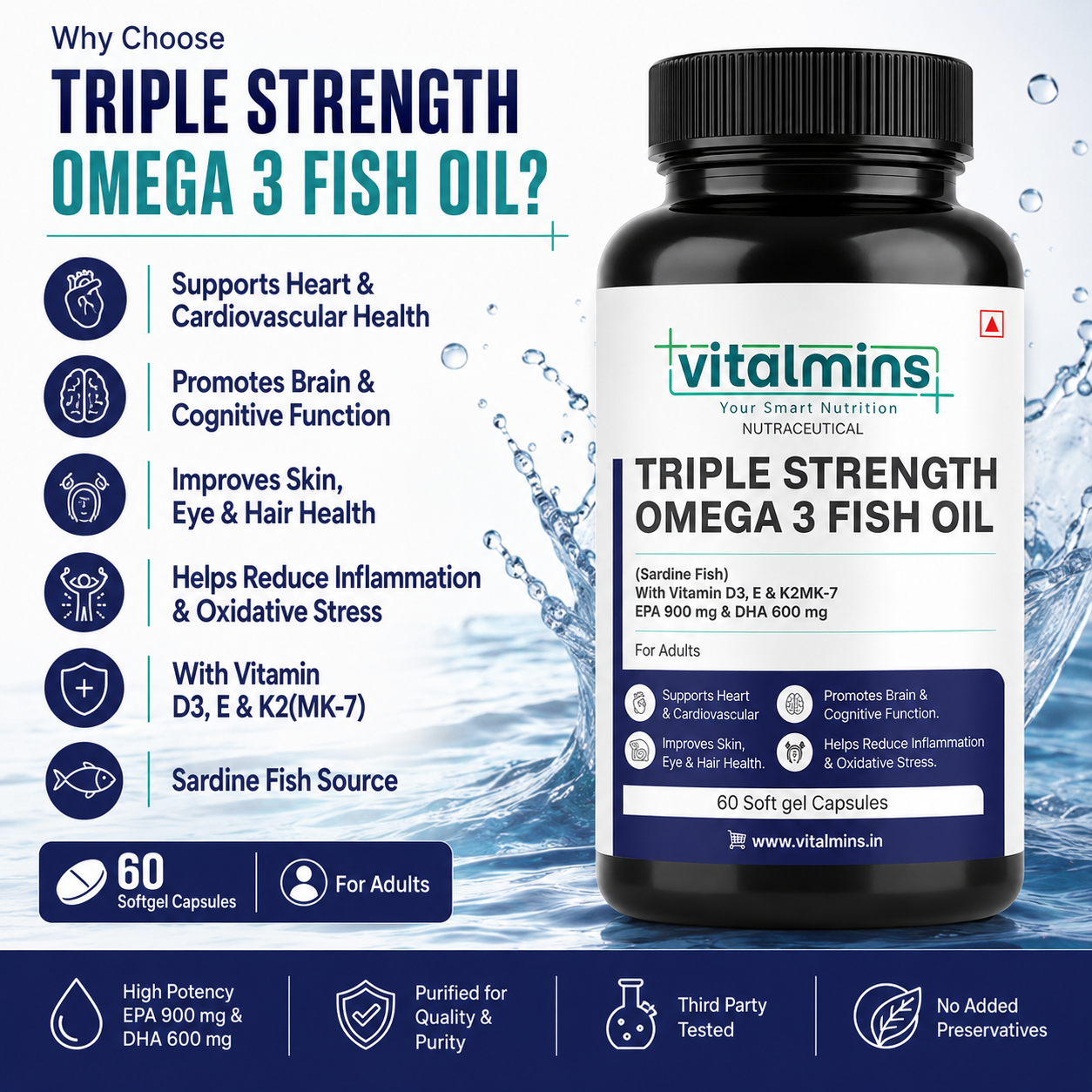 Vitalmins Triple Strength Omega 3 Fish Oil Softgels