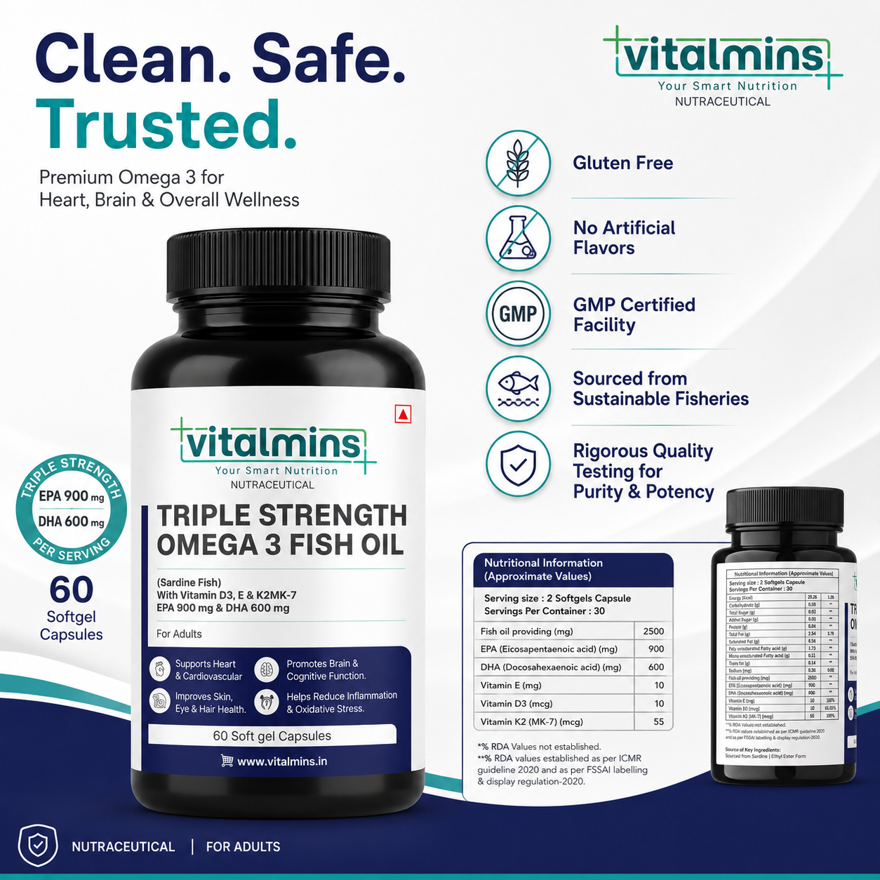 Vitalmins Triple Strength Omega 3 Fish Oil Softgels